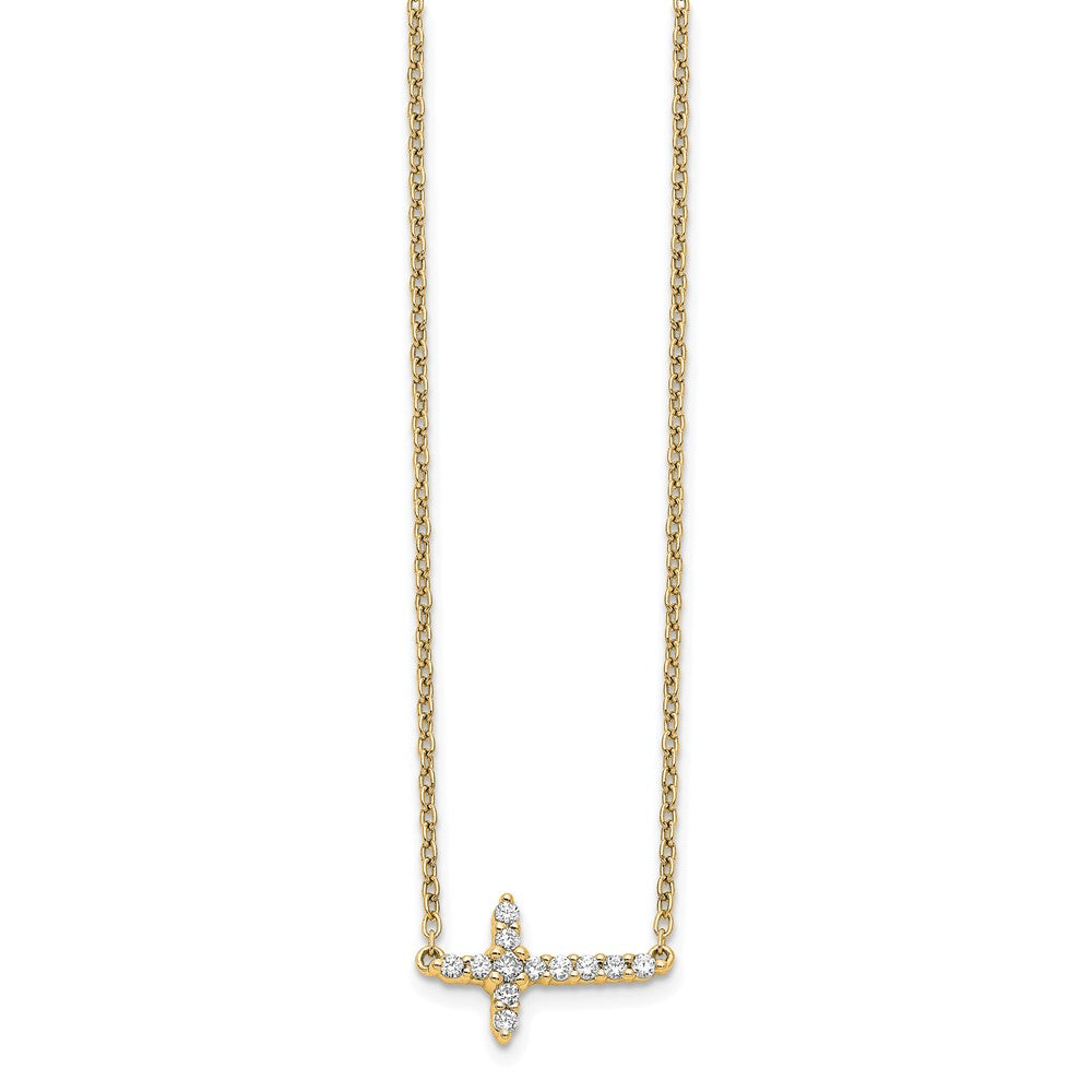 Exclusive 14K Gold Diamond Sideways Cross Necklace - 18 Inches, Stylish Value