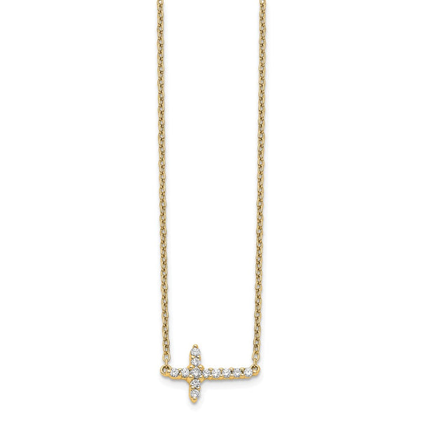 14K Gold Diamond Sideways Cross Necklace - 18 Inches - Style GR1-1017590