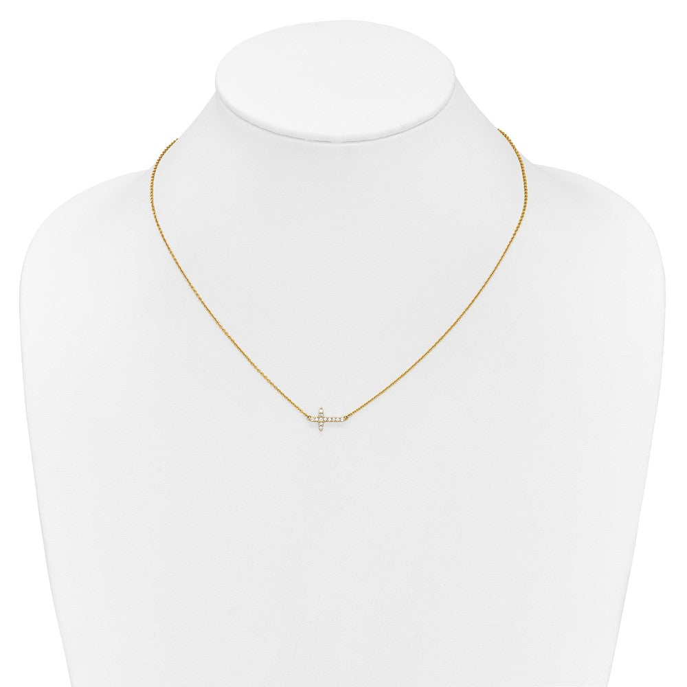 Exclusive 14K Gold Diamond Sideways Cross Necklace - 18 Inches, Stylish Value