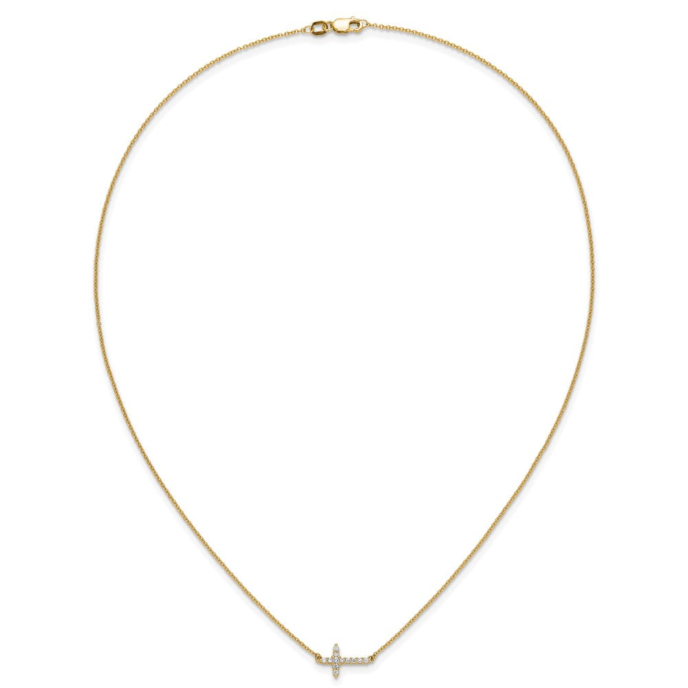 Exclusive 14K Gold Diamond Sideways Cross Necklace - 18 Inches, Stylish Value
