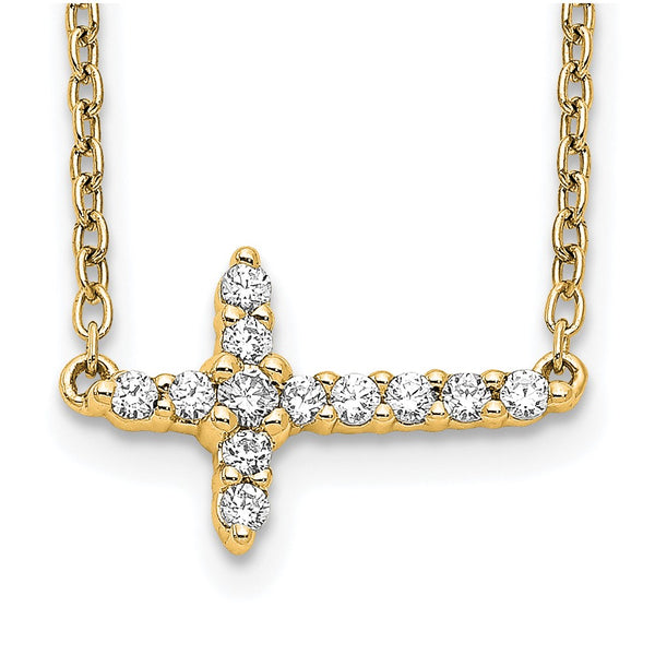 14K Gold Diamond Sideways Cross Necklace - 18 Inches - Style GR1-1017590