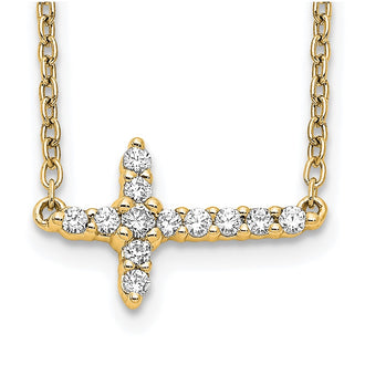 Exclusive 14K Gold Diamond Sideways Cross Necklace - 18 Inches, Stylish Value