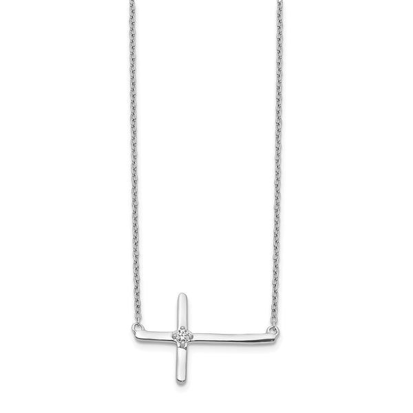 14K White Gold Diamond Sideways Cross Necklace - 18 Inch Length - Style GR1-1007792