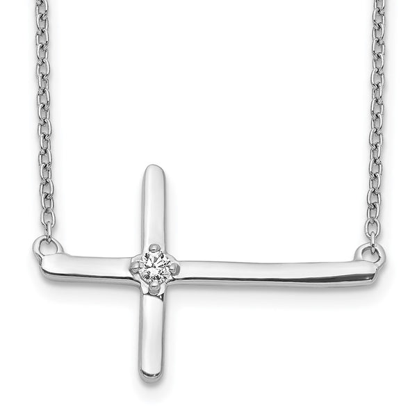 14K White Gold Diamond Sideways Cross Necklace - 18 Inch Length - Style GR1-1007792
