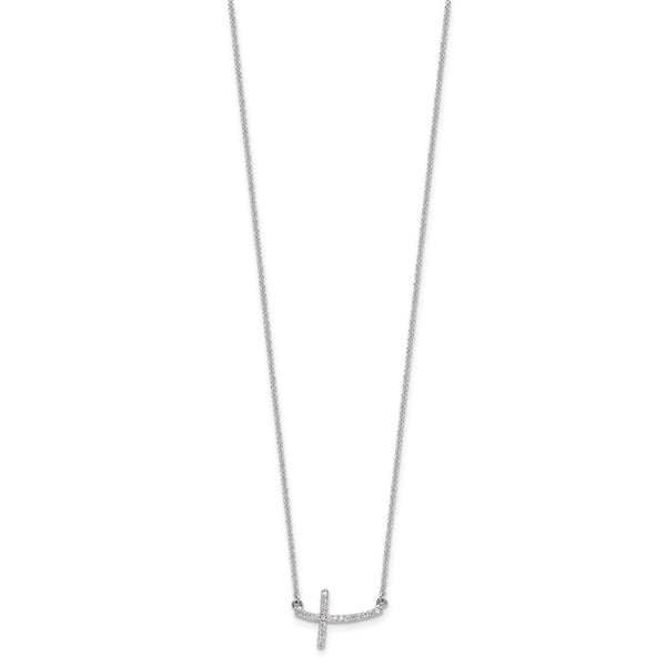 14K White Gold Diamond Sideways Cross Necklace - 18 Inches