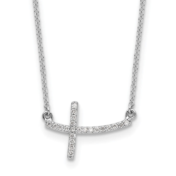 14K White Gold Diamond Sideways Cross Necklace - 18 Inches