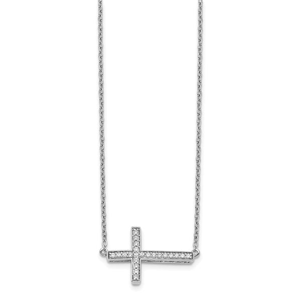 14K White Gold 18-Inch Sideways Cross Necklace with Diamonds
