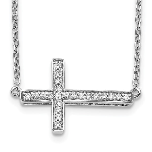 14K White Gold 18-Inch Sideways Cross Necklace with Diamonds