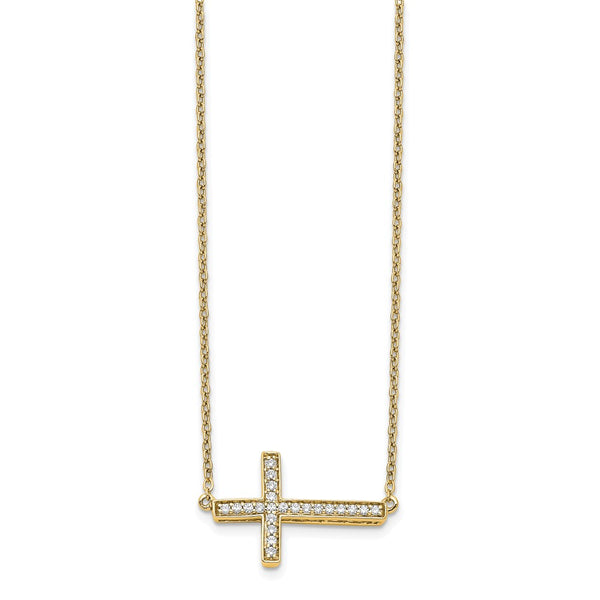 14K Gold Diamond Sideways Cross Necklace - 18 Inches - Style GR1-1017599