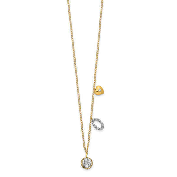 14K Gold Diamond Double Circle & Heart Necklace - 18 Inch
