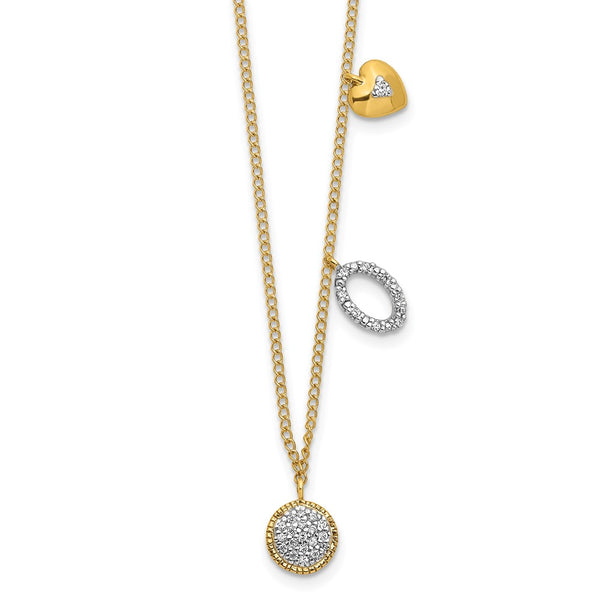 14K Gold Diamond Double Circle & Heart Necklace - 18 Inch