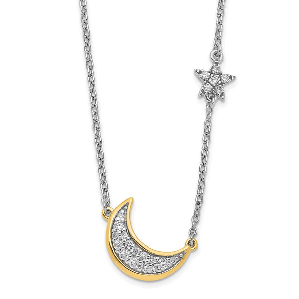 14K Two-Tone Diamond Moon & Star Necklace - 18