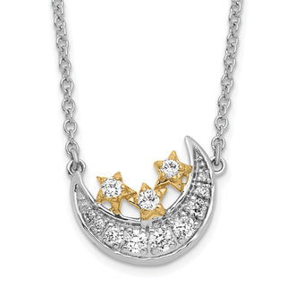 Exclusive 14K Two-Tone Diamond Moon & Three Stars Necklace - Stylish 18" Design