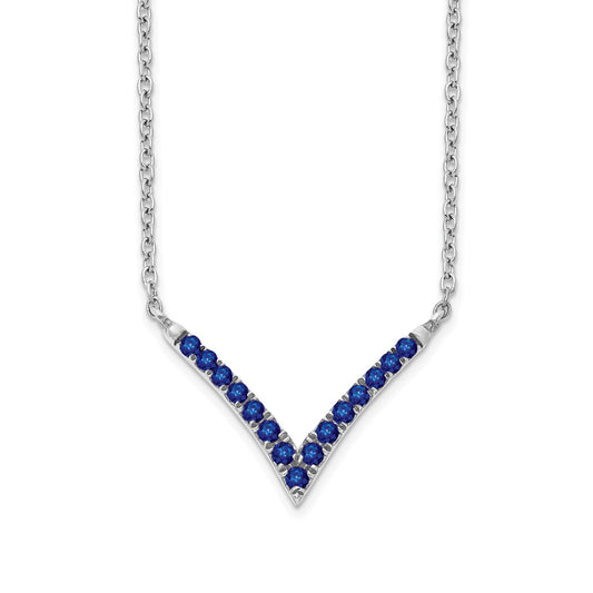 High-Quality 14K White Gold Sapphire V-Necklace - 18 Inches, Stylish Value!