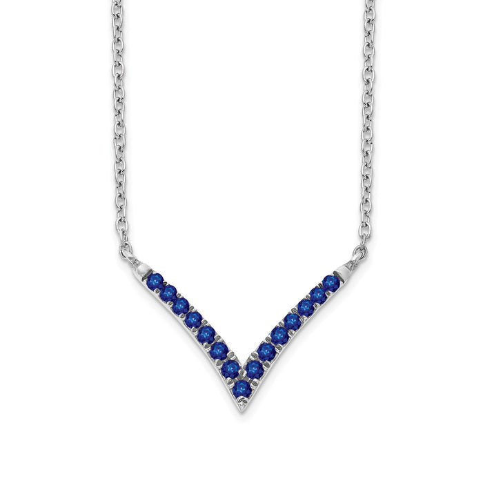 High-Quality 14K White Gold Sapphire V-Necklace - 18 Inches, Stylish Value!-1