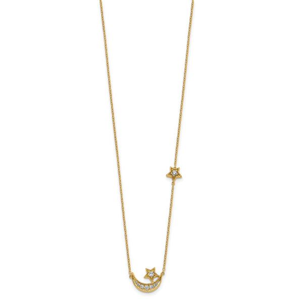 14K Gold Moon & Star Diamond Necklace - 18 Inches