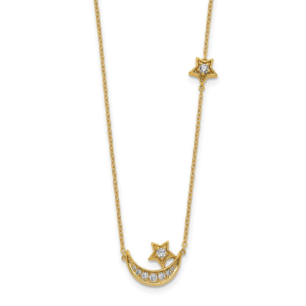 14K Gold Moon & Star Diamond Necklace - 18 Inches