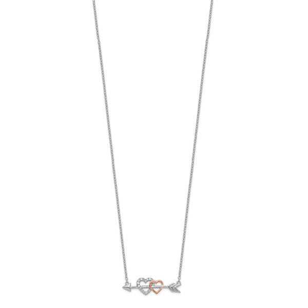 14K Two-Tone Diamond Heart Arrow Necklace - 18 Inches