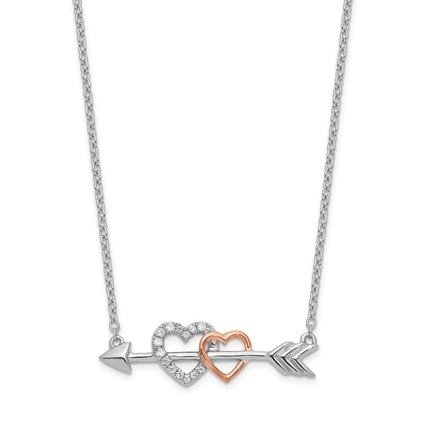 14K Two-Tone Diamond Heart Arrow Necklace - 18 Inches