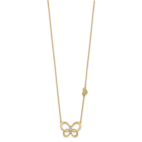 14K Gold Butterfly Necklace with Diamonds - 18 Inches