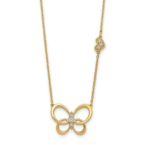 14K Gold Butterfly Necklace with Diamonds - 18 Inches