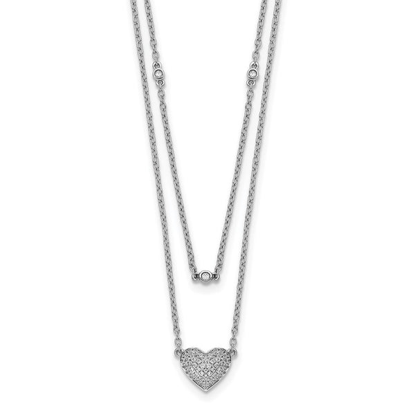 14K White Gold Double Strand Heart Necklace - 18 Inch
