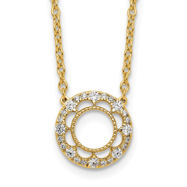 14K Gold Fancy Circle Diamond Necklace - 18 Inches