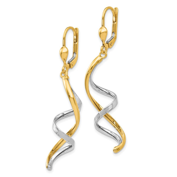 14K Two-Tone Spiral Design Leverback Earrings