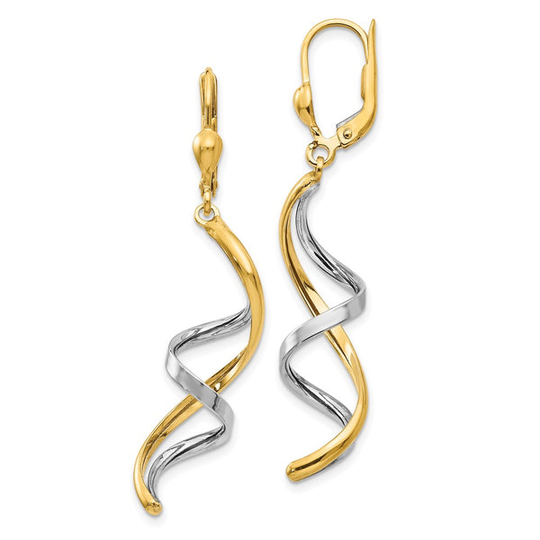 14K Two-Tone Spiral Design Leverback Earrings