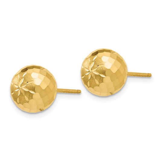 Buy 14K Gold 9mm Diamond-Cut Mirror Ball Stud Earrings - Stylish & Affordable!