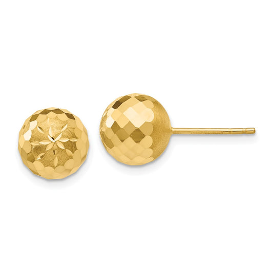 Buy 14K Gold 9mm Diamond-Cut Mirror Ball Stud Earrings - Stylish & Affordable!