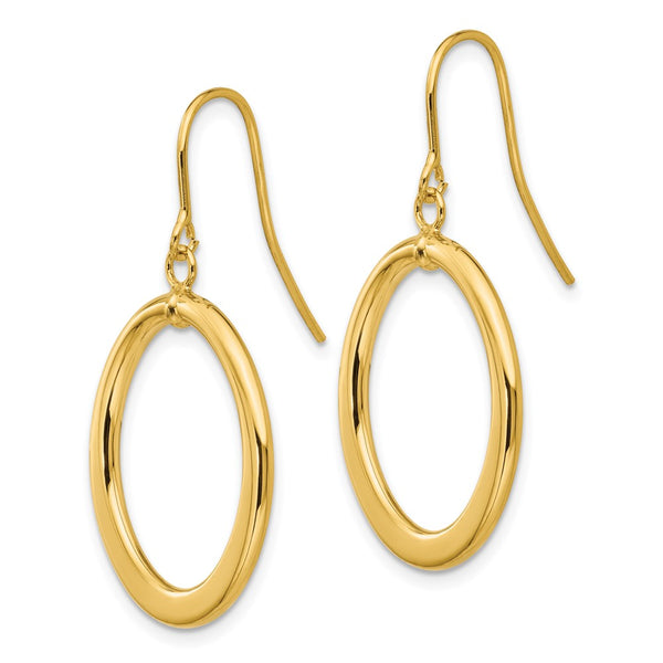14K Gold Polished Tapered Flat Oval Dangle Earrings