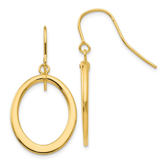 Buy 14K Gold Polished Tapered Flat Oval Dangle Earrings - Stylish & Affordable!