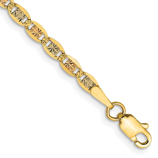 Exclusive 14K Tri-Color Valentino Bracelet - 7 Inch, 2.75mm, Stylish Value!