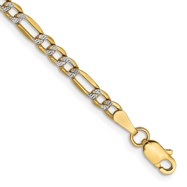 14K Gold Figaro Bracelet 3.2mm, Rhodium-Plated