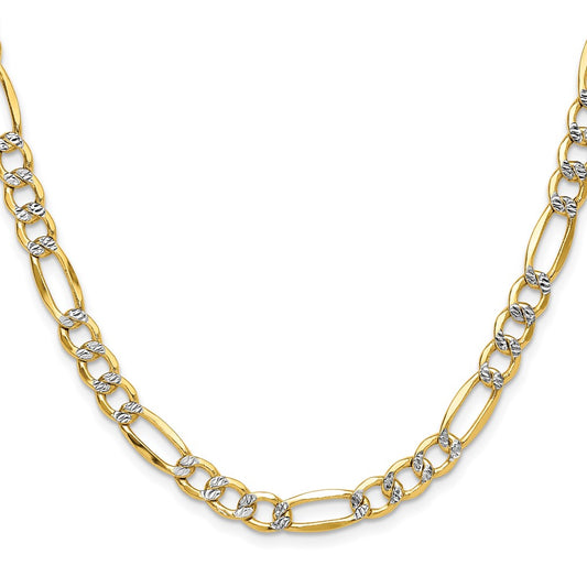 Buy Luxury 14K Gold 6.5mm Semi-Solid Figaro Chain - Stylish Rhodium-Plated
