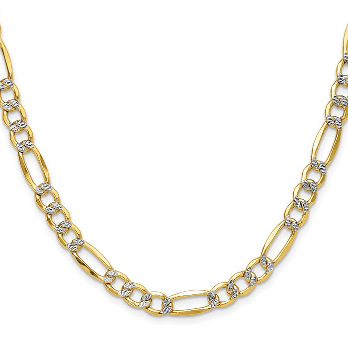Buy Luxury 14K Gold 6.5mm Semi-Solid Figaro Chain - Stylish Rhodium-Plated-2