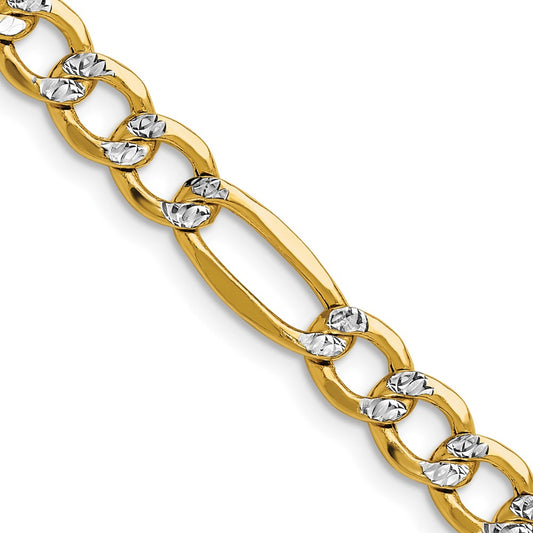 Buy Luxury 14K Gold 6.5mm Semi-Solid Figaro Chain - Stylish Rhodium-Plated