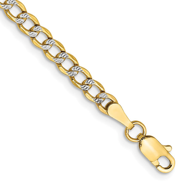 14K Gold Semi-Solid Rhodium-Plated Curb Bracelet