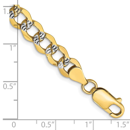 Buy 14K Gold 8-Inch Rhodium-Plated Curb Bracelet - Stylish 6.75mm Links
