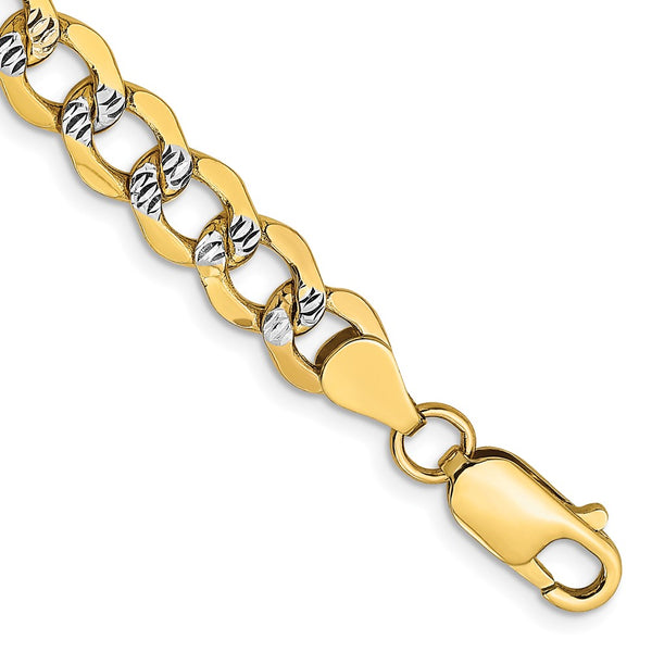 14K Gold Rhodium-Plated Curb Bracelet - 6.75mm Links