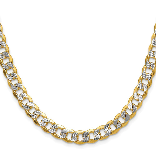 14K Gold 7.75mm Semi-Solid Curb Chain - Rhodium-Plated