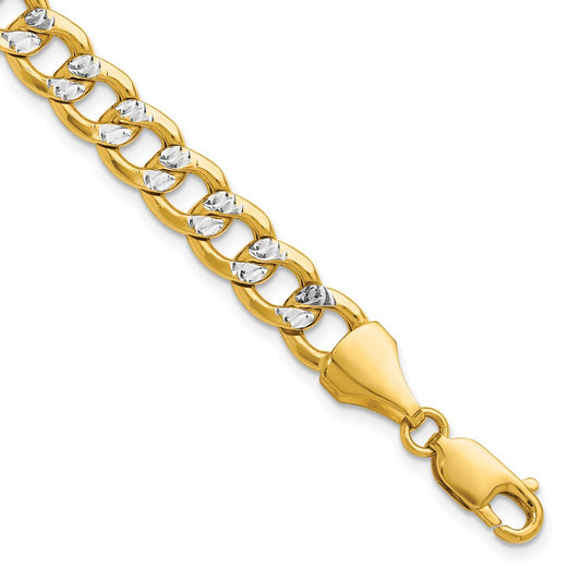 Buy 14K Gold 7.75mm Semi-Solid Rhodium-Plated Curb Chain - Stylish Value