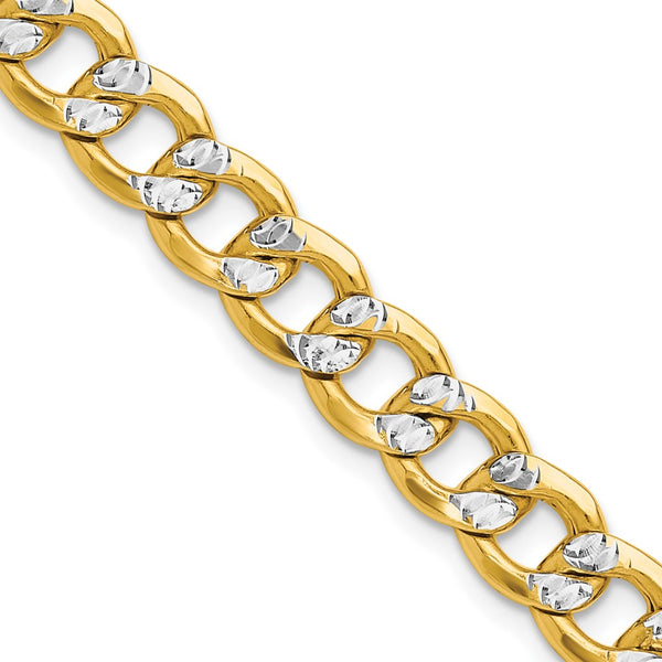 14K Gold 7.75mm Semi-Solid Curb Chain - Rhodium-Plated