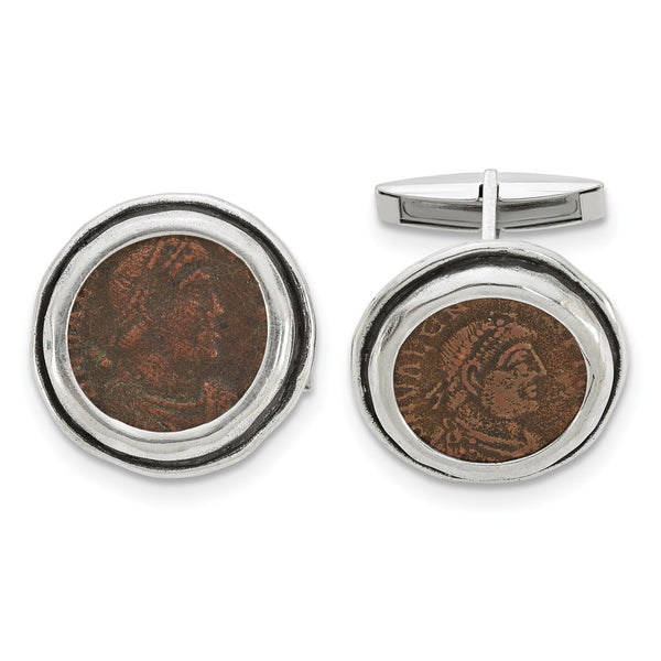 Antiqued Roman Coin Cufflinks in Silver & Bronze