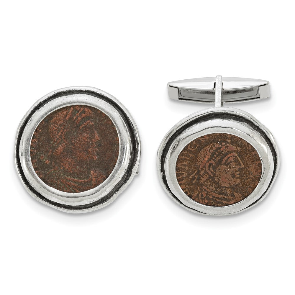 High-Quality Antiqued Roman Coin Cufflinks in Silver & Bronze - Stylish Value!