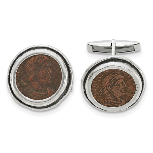 High-Quality Antiqued Roman Coin Cufflinks in Silver & Bronze - Stylish Value!