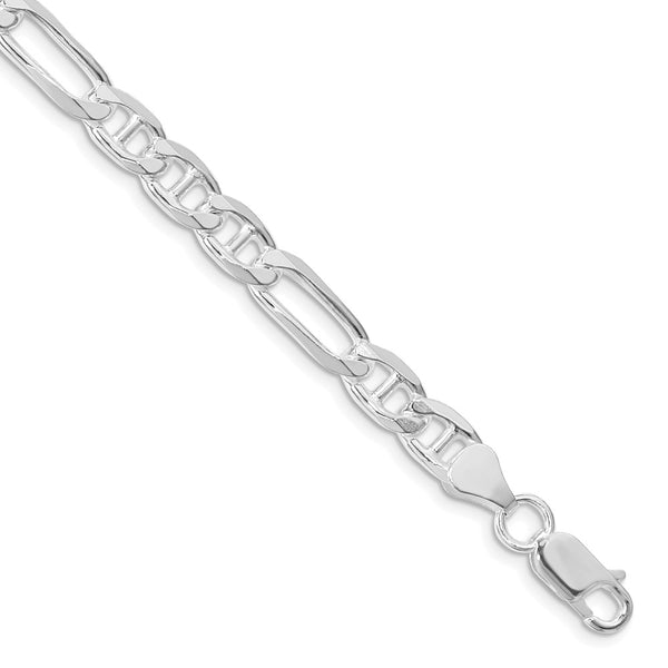 Rhodium-Plated Sterling Silver 6.5mm Figaro Chain - Style GR1-1030101