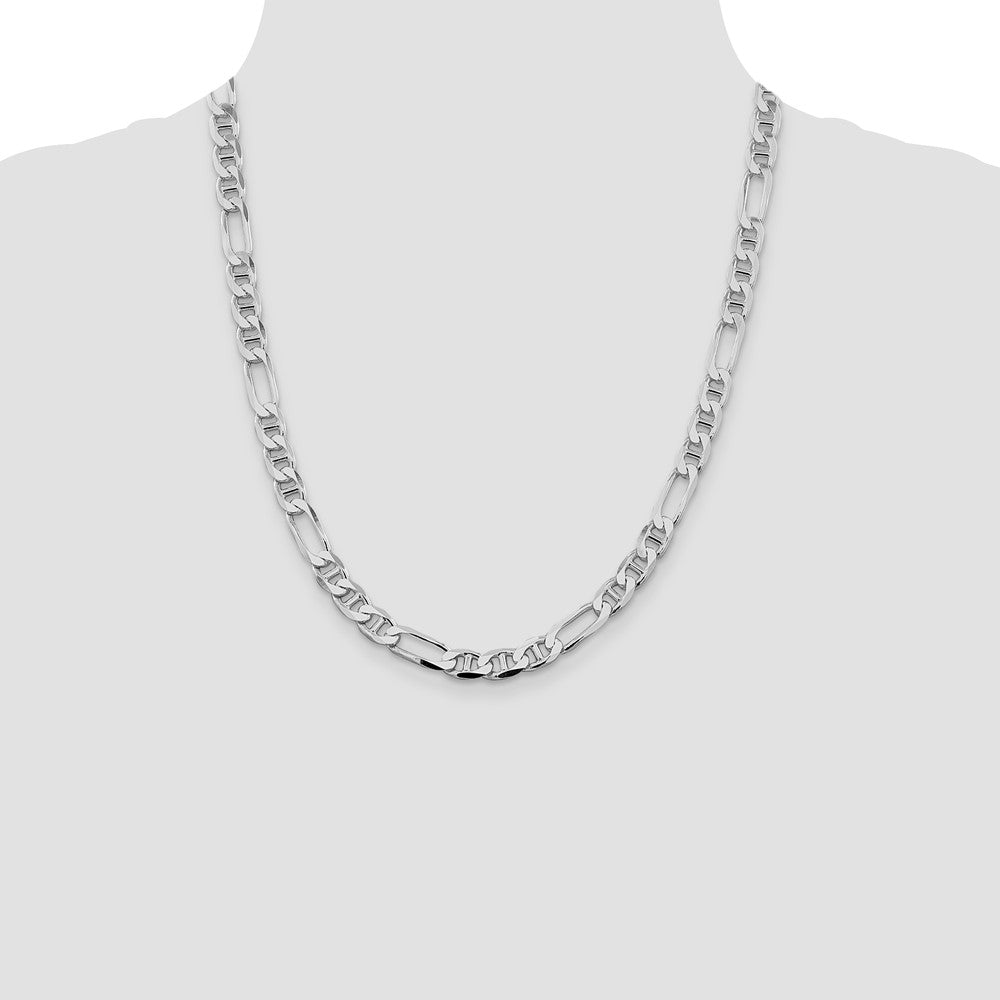 High-Quality Rhodium-Plated Sterling Silver Figaro Chain 7.5mm - Stylish Value!