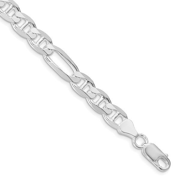 Rhodium-Plated Sterling Silver 7.5mm Figaro Anchor Chain - Style GR1-1030104